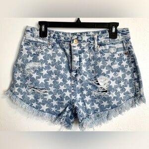 Stars & Stripes Fringed Denim Jean Shorts America USA Women’s size 14